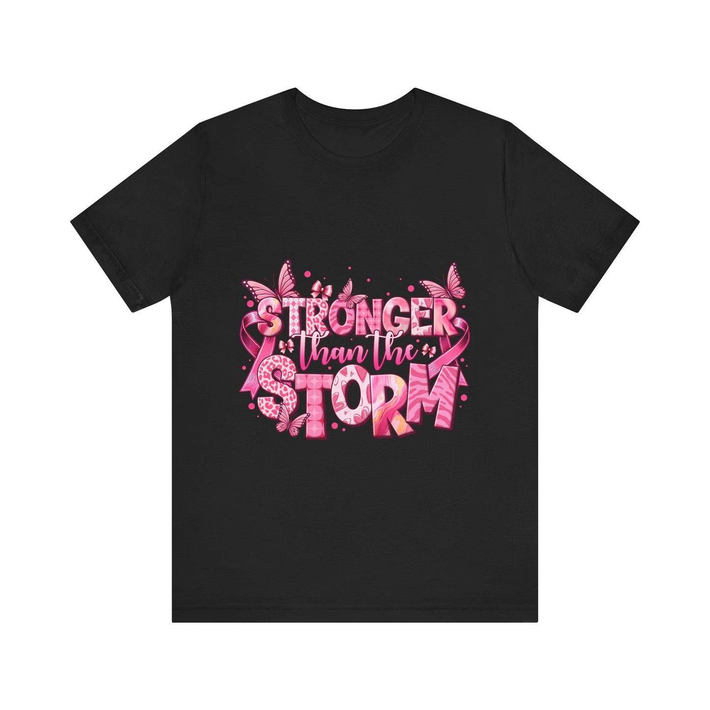 Stronger than the Storm Breast Cancer Awareness Unisex Jersey Short Sleeve Tee
