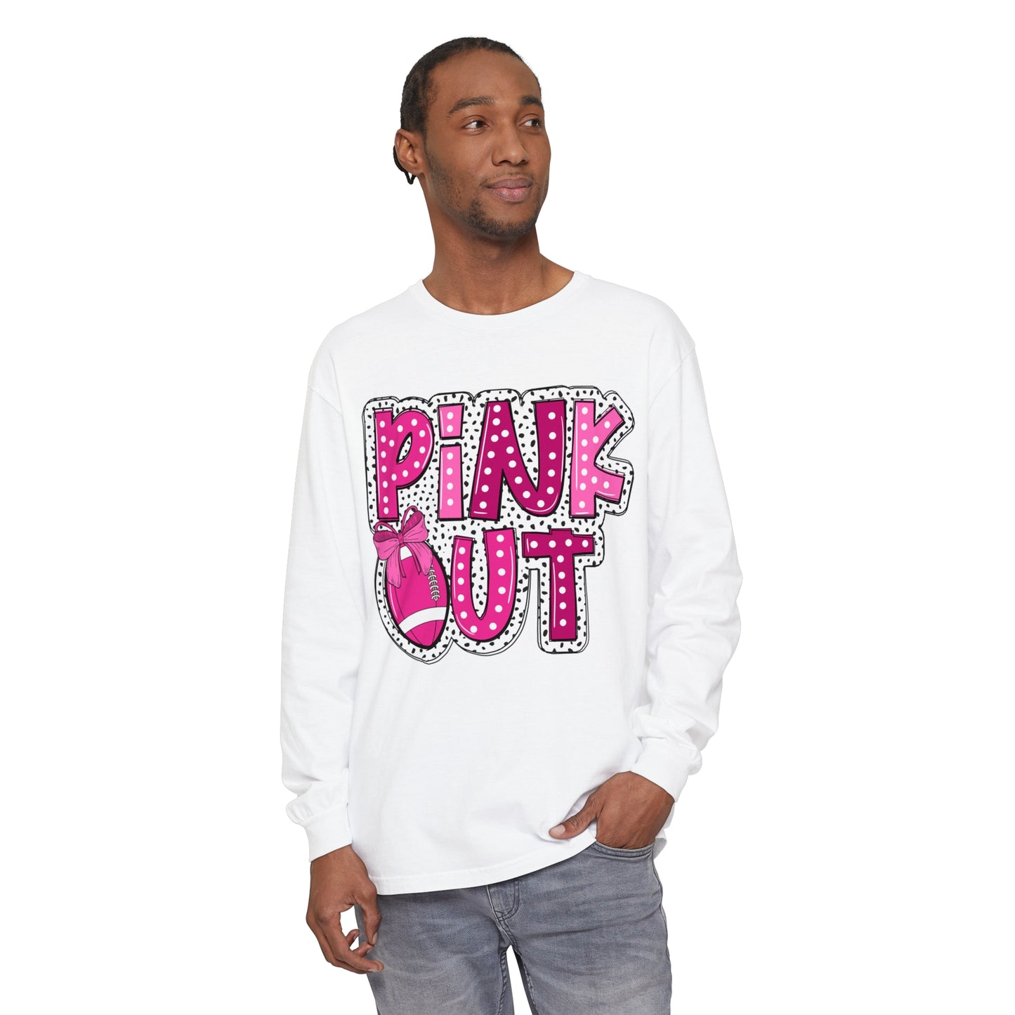 Pink Out Breast Cancer Awareness Shirt  Unisex Garment-dyed Long Sleeve T-Shirt