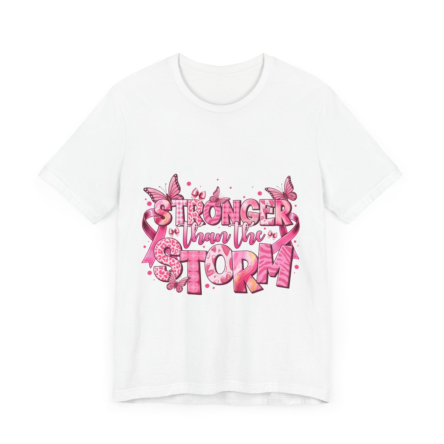 Stronger than the Storm Breast Cancer Awareness Unisex Jersey Short Sleeve Tee