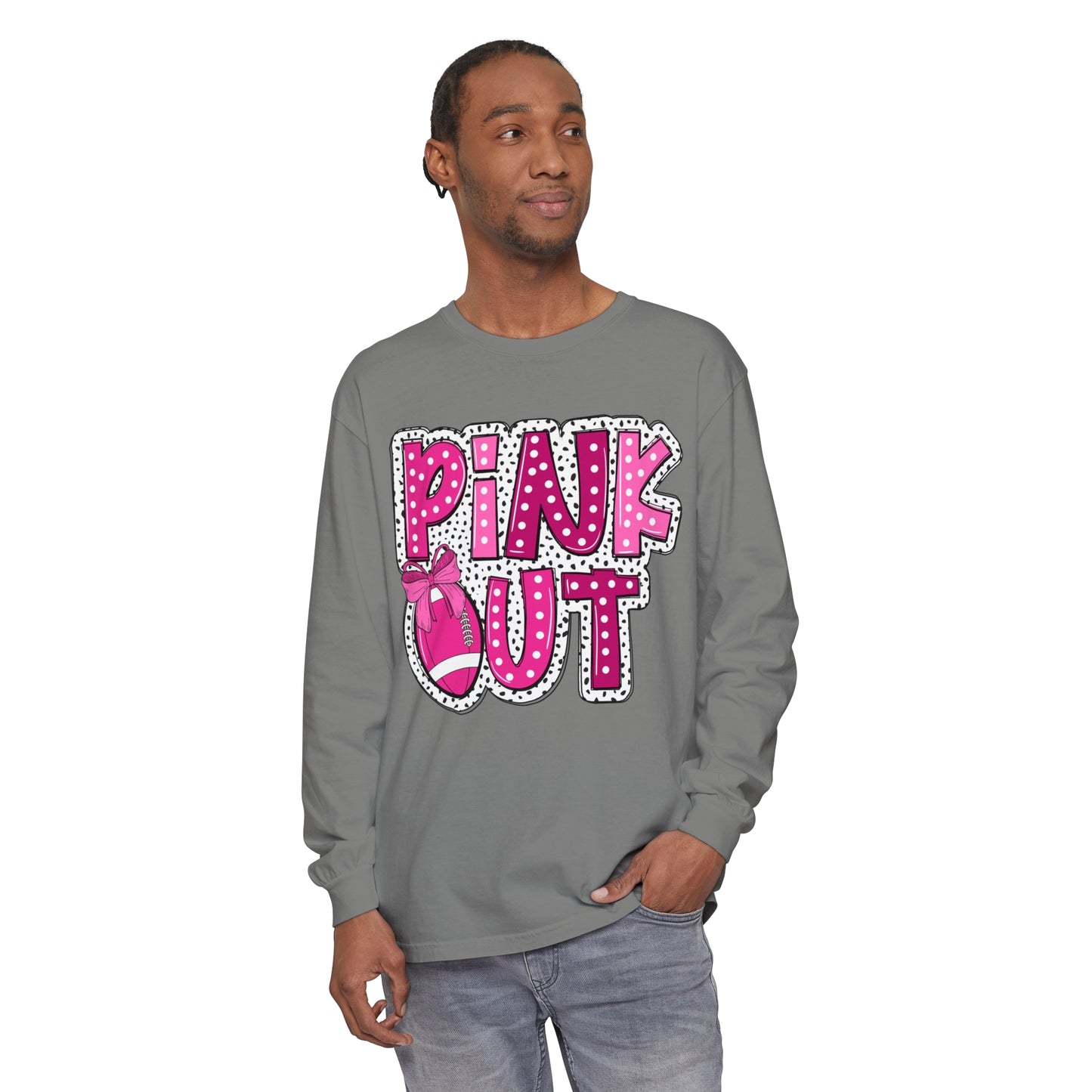Pink Out Breast Cancer Awareness Shirt  Unisex Garment-dyed Long Sleeve T-Shirt