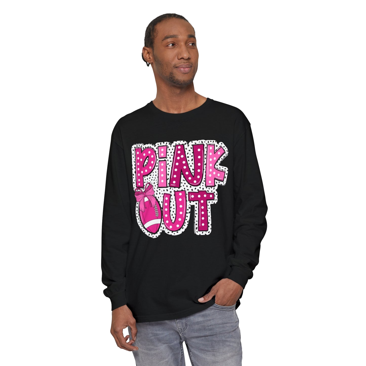 Pink Out Breast Cancer Awareness Shirt  Unisex Garment-dyed Long Sleeve T-Shirt