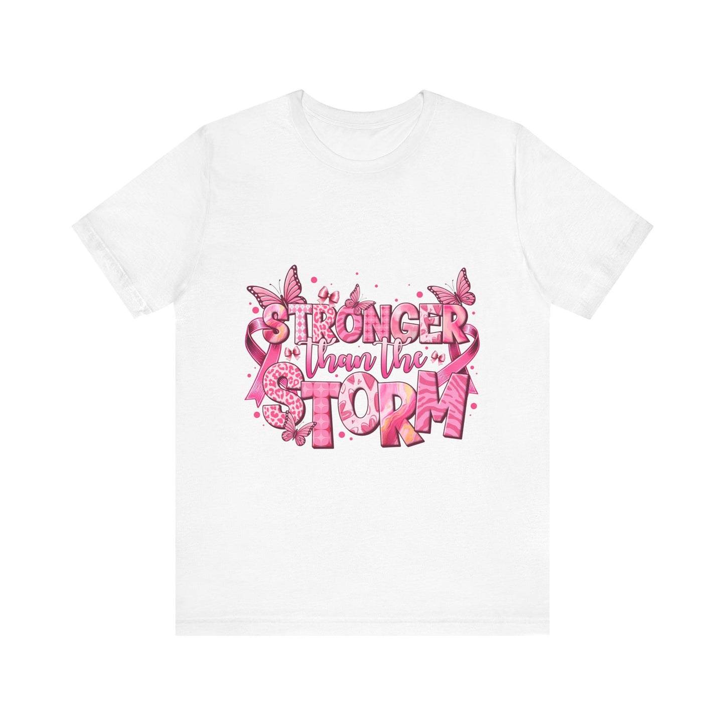 Stronger than the Storm Breast Cancer Awareness Unisex Jersey Short Sleeve Tee