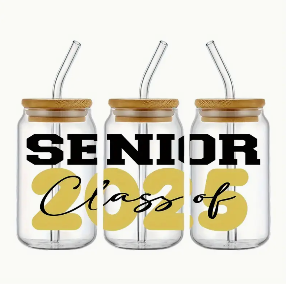 Senior 2025 Glass Cups with Straw